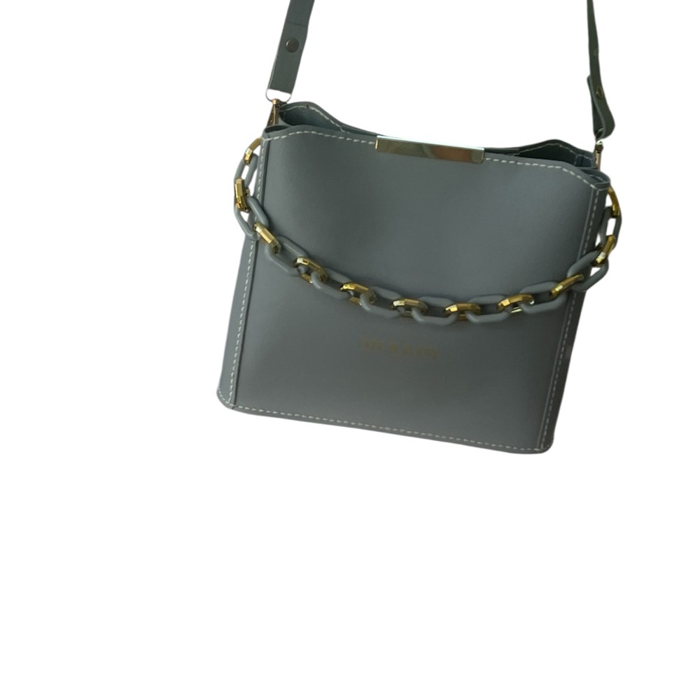Elegant Blue Handbag with Gold Accents